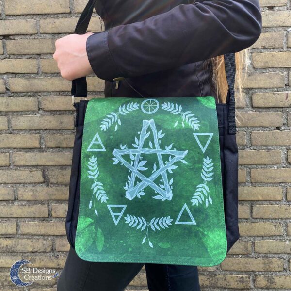 Pentagram Groen Elementen Pagan Heks Tas-4