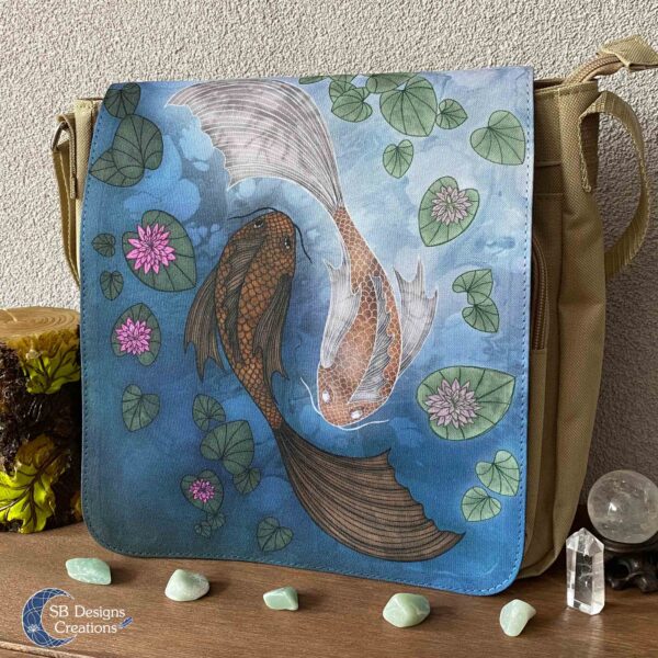 Yin-Yang-Koi-Carp--Shoulder-Bag-Brown-Messenger-Bag-SBDesignsCreations-2