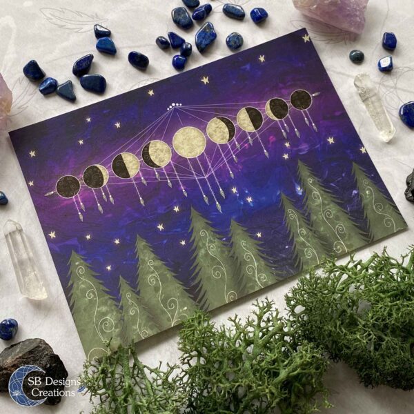 Moon postcard with the phases