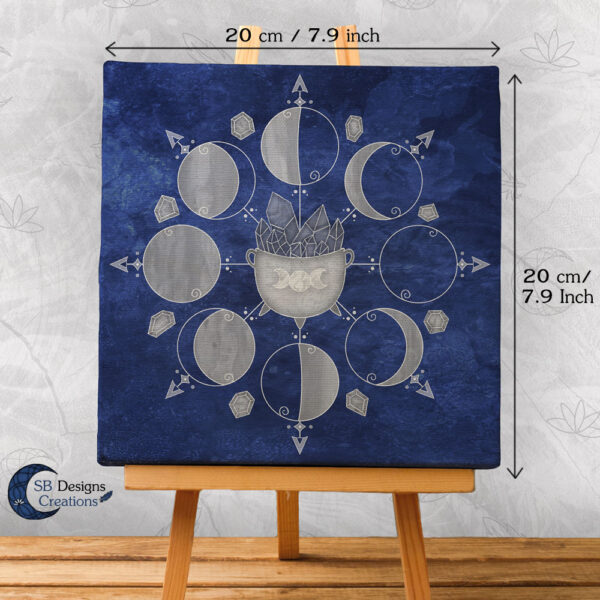 Moonphases Cauldron Blue Canvas Art Witchy Altar Decoration-2