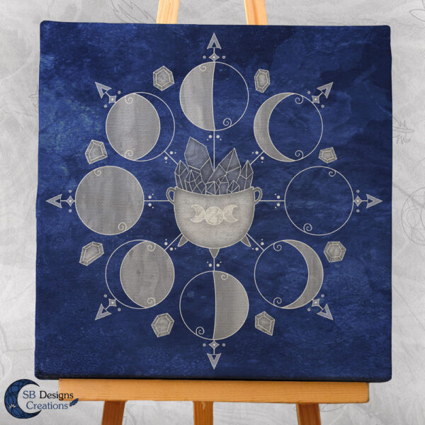 Moonphases Cauldron Blue Canvas Art Witchy Altar Decoration-3