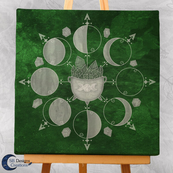 Moonphases Green Witch Cauldron Canvas Artprint-3