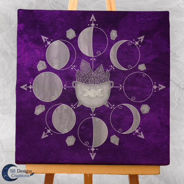 Moonphases Purple Cauldron Canvas Artprint Wall Altar Decoration-1