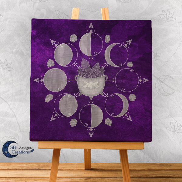 Moonphases Purple Cauldron Canvas Artprint Wall Altar Decoration-3