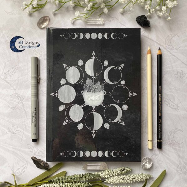 Maanfasen Moon Cycle Heksenketel Zwart Notitieboek Hardcover A5-1