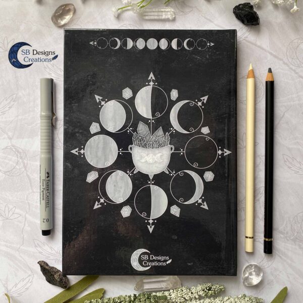 Maanfasen Moon Cycle Heksenketel Zwart Notitieboek Hardcover A5-5