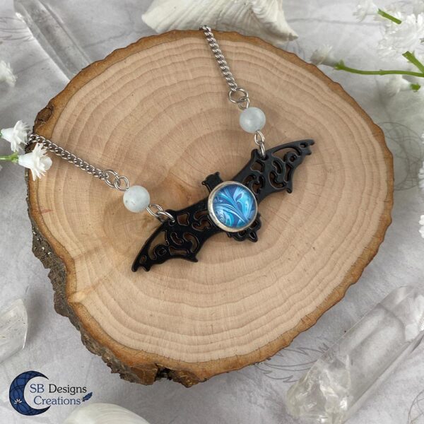 Vleermuis ketting Aquamarine edelsteen gothic fantasy ketting-2