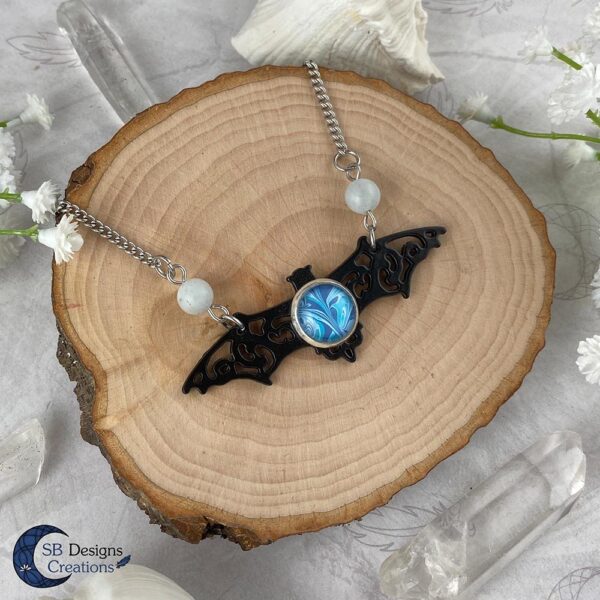 Vleermuis ketting Aquamarine edelsteen gothic fantasy ketting-3