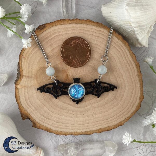 Vleermuis ketting Aquamarine edelsteen gothic fantasy ketting-4