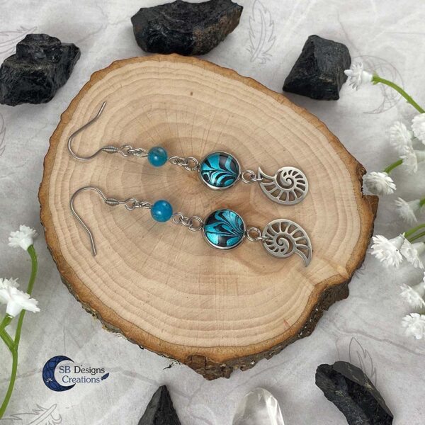 Schelp Oorbellen Apatiet Fantasy Turquoise Sieraden- Sea Witch-2