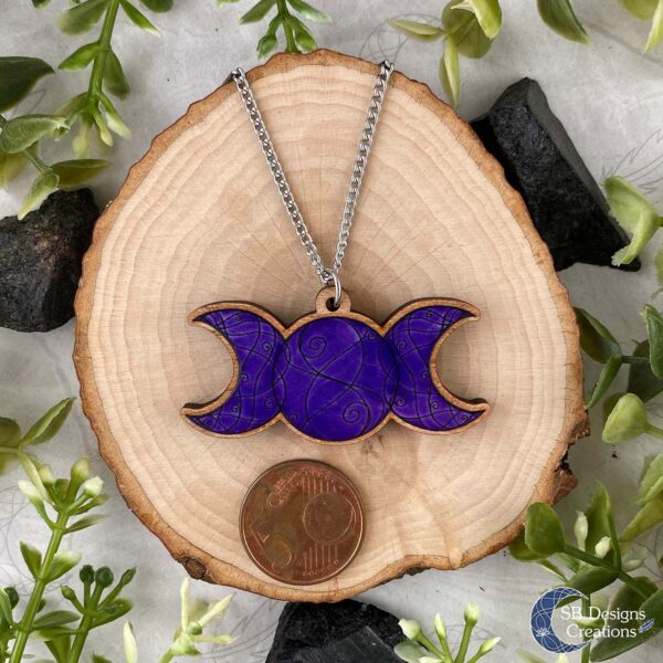 Drievoudige Maan Paars Houten Ketting Triple Moon Purple Witch