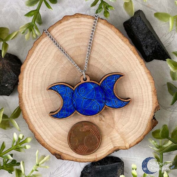 Triple Moon Ketting Drievoudige Maan Blauw Heks Spirituele Sieraden-2