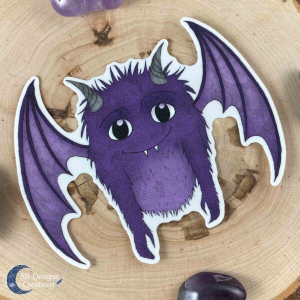 Monster Paars Lief Monstertje Sticker Laptopsticker Autosticker Fantasy Sticker-2