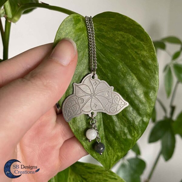 Maanbloem Moonflower Ketting Bloem Ketting RVS Maansteen en MosAgaat-4