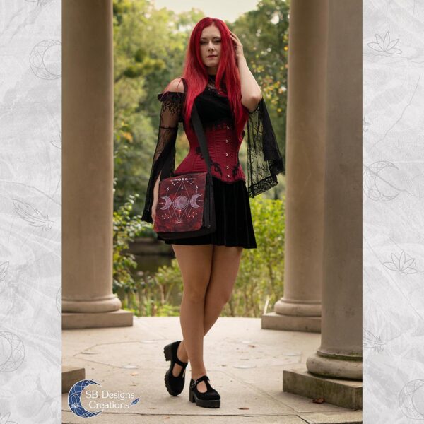 Drievoudige Maan Rood Schoudertas- Gothic Tas Fantasy Witch Style