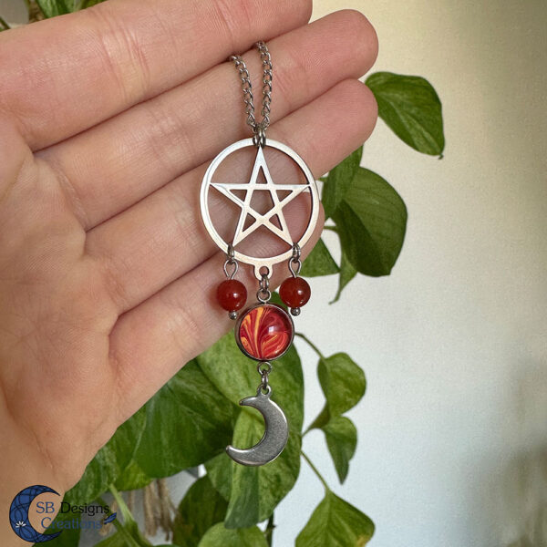 Pentagram Maan Carneool Vuur Ketting-3