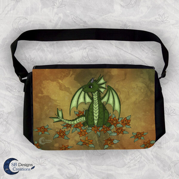 Groen-Draakje-Bloemen-Fantasy-Schoudertas-Dragon-Shoulder-Bag