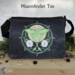 Maanvlinder Rechthoek Schoudertas-Dieren Schooltas Maanmot Insecten Zwarte Schoudertas