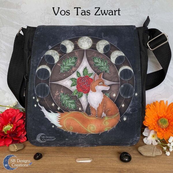 Vos Tas Zwart-Vossen Schoudertas Vierkant-Dieren Tas