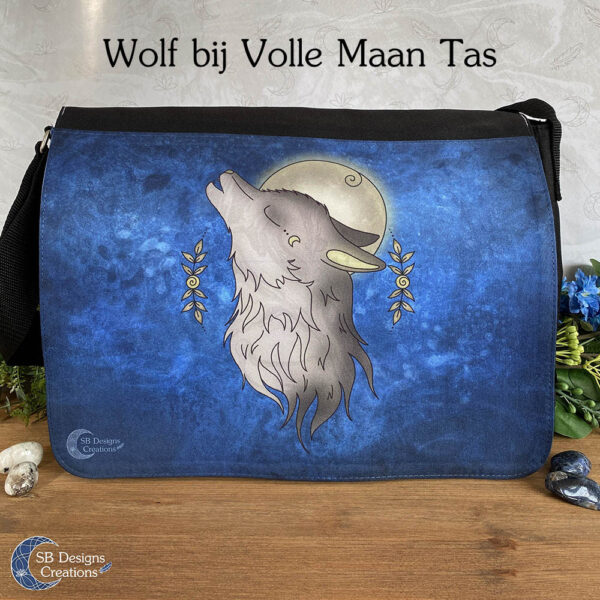 Wolf Schoudertas Volle Maan Blauw - Schooltas met Wolf - Verstelbare dieren schoudertas